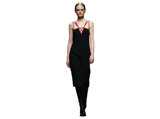 Seidenkleid mit Lederträgern Prada Herbst 2014 Schwarz