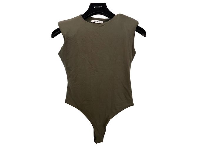 Autre Marque Gauchere Body mit Schulterpolstern Olivgrün