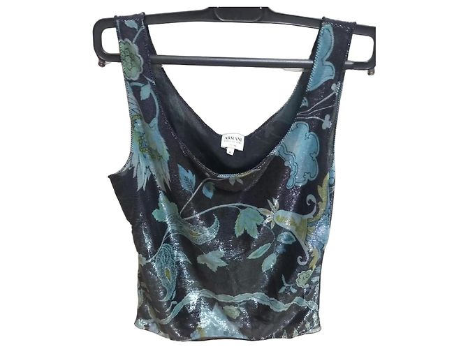 Autre Marque Armani Collezioni Top mit Blumenprint Schwarz Blau Mehrfarben Grün