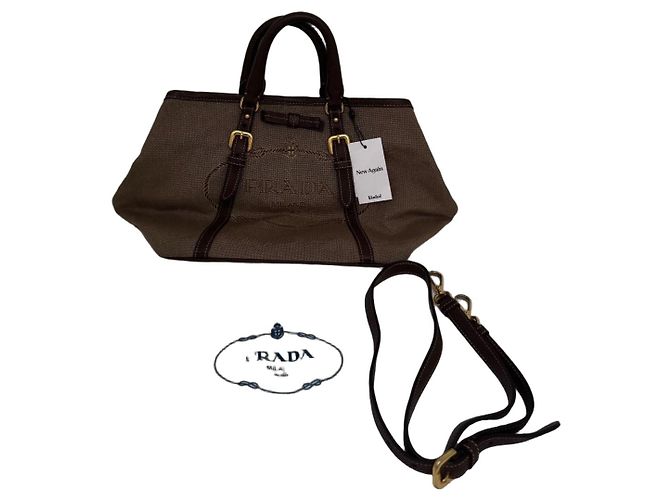 Borsa Prada in tela e pelle marrone
