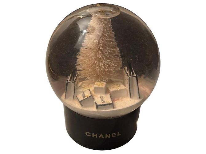 Chanel Christmas Snow Globe with Original Box Black White Beige