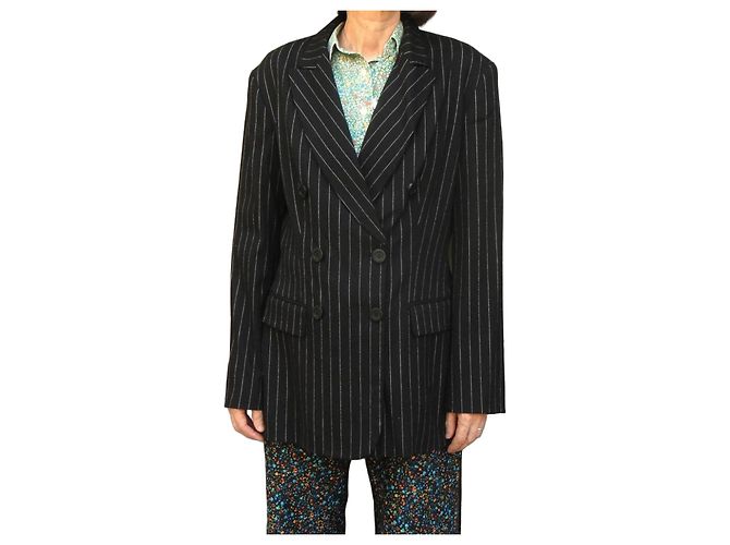 Moschino Jeans Striped Double-Breasted Blazer Black