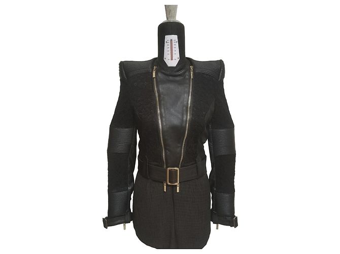 Veste Biker Mangano Hegel Cuir et Dentelle Noire
