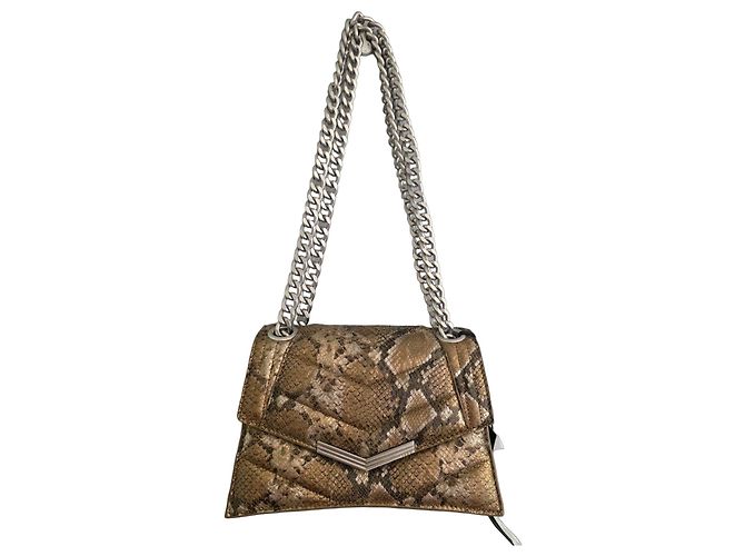 Bolsa de ombro Ikks em couro estampa python dourada Marrom Dourado Impressão em python Castanho claro Castanho escuro