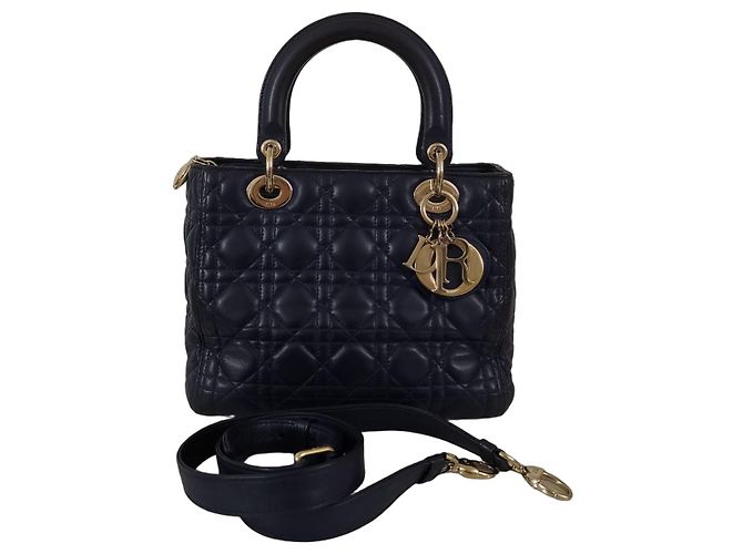 Borsa Christian Dior Lady Dior Medium in pelle blu scuro