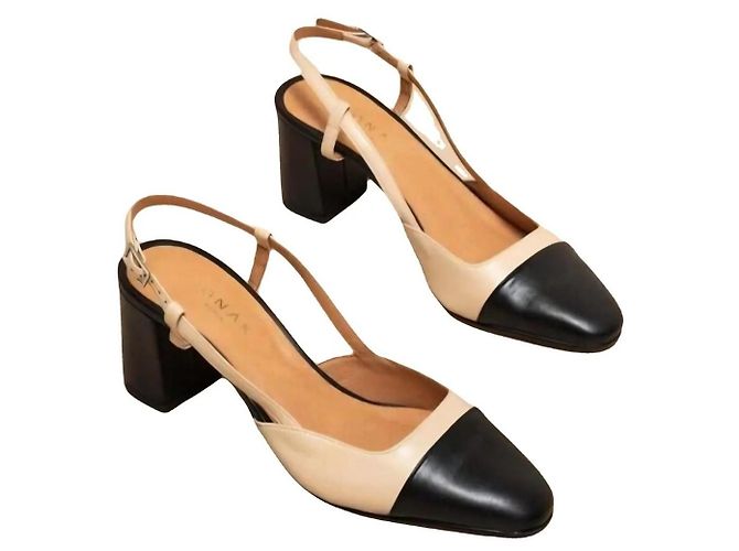 Décolleté JONAK in pelle bicolore nero e beige