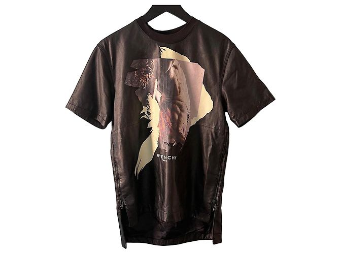 Givenchy 16 AW Lammleder T-Shirt mit Print Schwarz