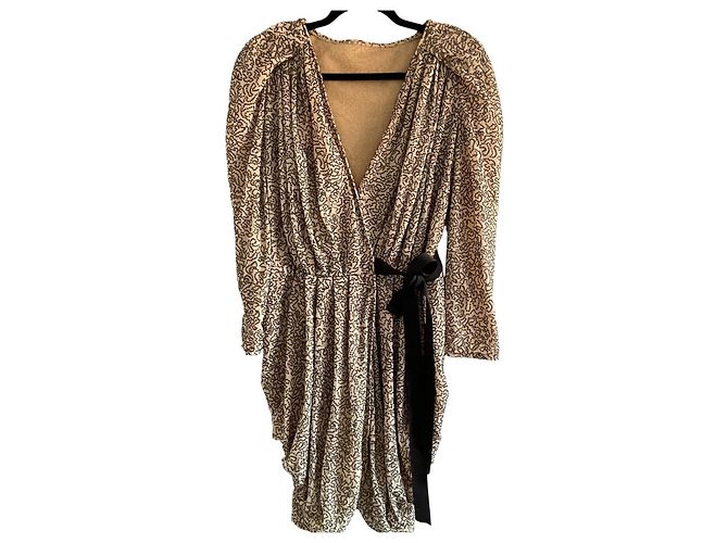 Autre Marque Maria Lucia Hohan Wickelkleid beige mit Pailletten Schwarz