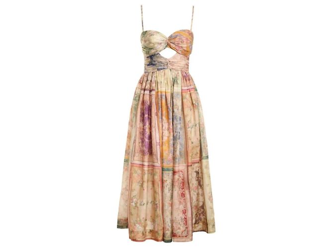Vestido Maxi Zimmermann August Tie Front de Seda Rosa Multicolor Beige Verde Púrpura Amarillo
