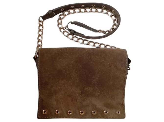 Longchamp Paris Bolsa de ombro em camurça com corrente Marrom Caqui