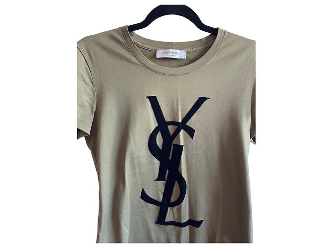 Yves Saint Laurent Camiseta Monogram YSL - Caqui Algodón 