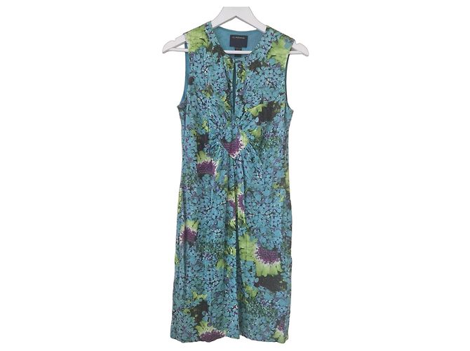 Autre Marque Class Roberto Cavalli Ärmelloses Kleid mit Blumenprint Blau Grün Lila