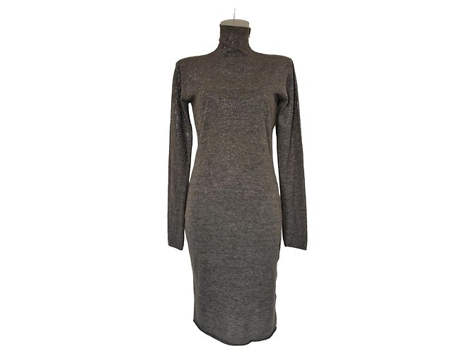 Pierre Balmain graues Strickkleid mit Rollkragen und Pailletten