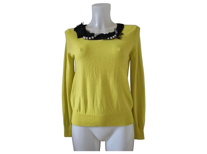 Autre Marque Lanvin en Bleu Pull en maille jaune et col perles Noir