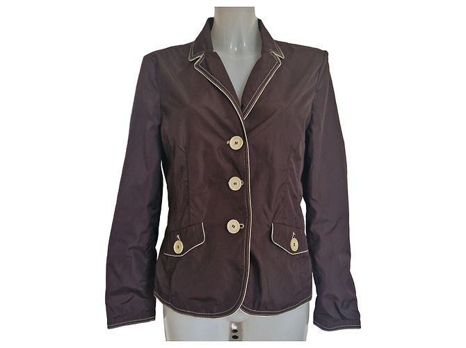Giacca Moncler Donna Marrone con Piping Crema
