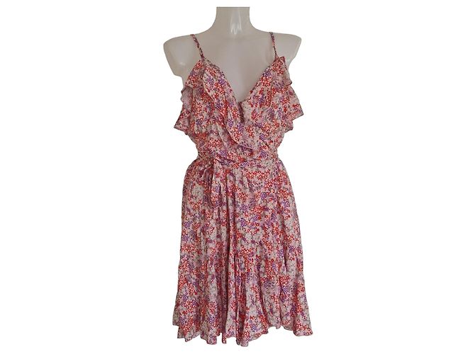 Melissa Odabash Vestido Mini em Viscose e Lurex com Estampado Floral Rosa Branco Vermelho Roxo
