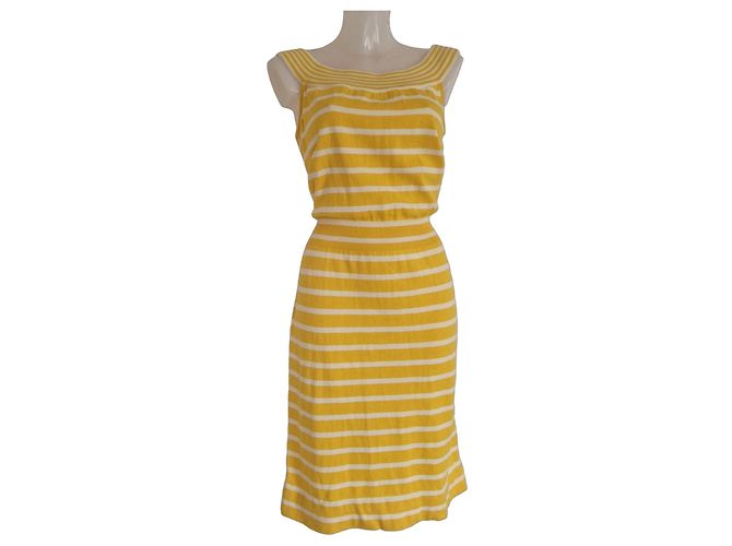 Valentino Studio Vestido de punto rayado amarillo y blanco