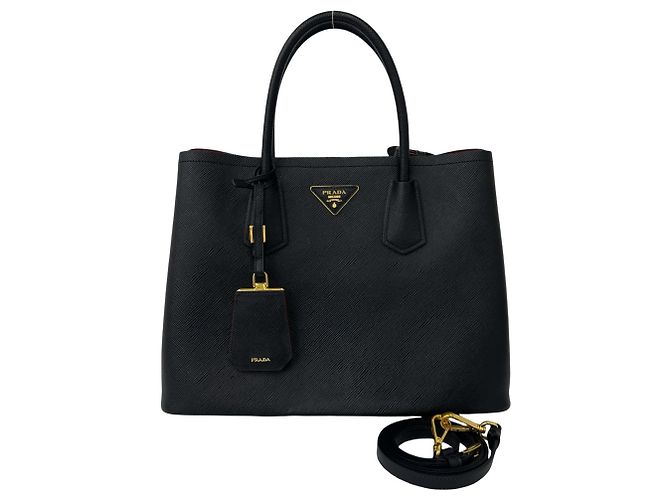 Bolsa Prada em couro Double Saffiano com logo triangular Preto