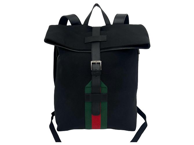 Gucci Sherry Line Canvas Leather Backpack Black Red Green