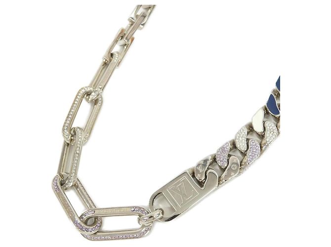 Louis Vuitton Collier Mix Chain Links Patches Necklace Argento