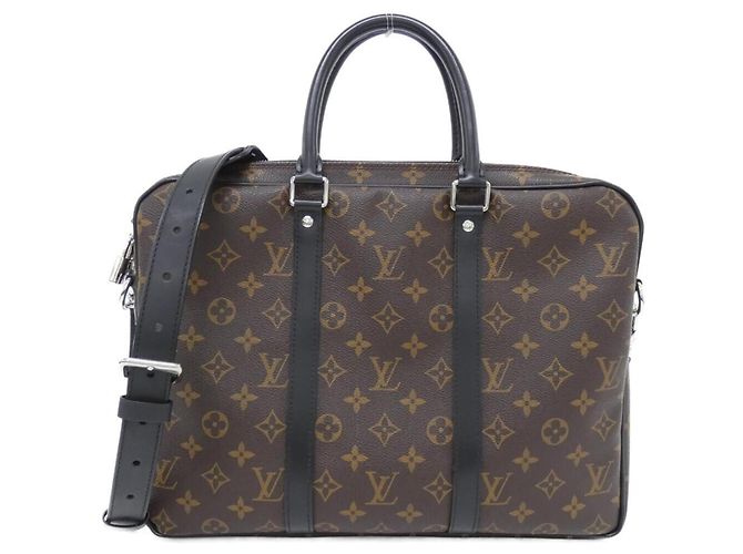 Louis Vuitton Monogram Macassar Porte Documents Voyage PM Handbag Marrom