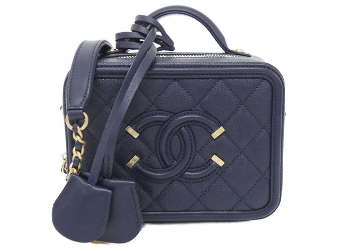 Borsa Chanel 93342 Blu Navy Pelle di Vitello Grena