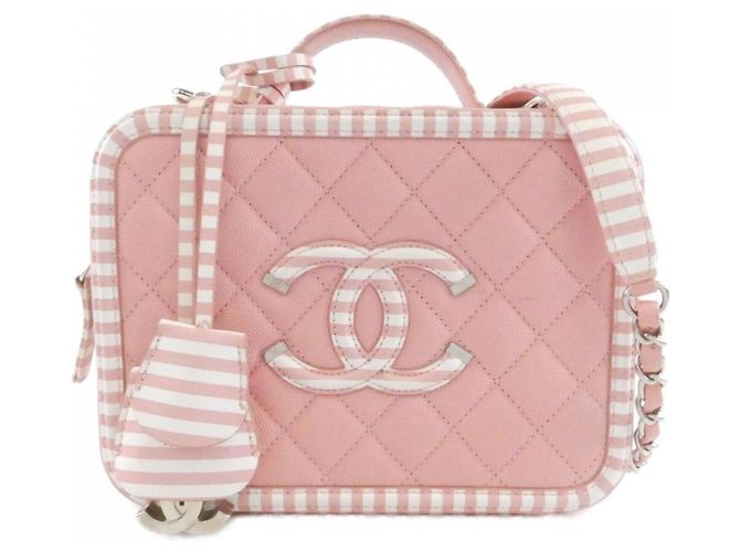 Bolsa Chanel 93343 Rosa e Branca em Couro de Bezerro Branco