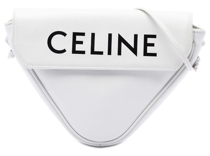 16 Céline Celine Borsa a tracolla Triangle in pelle di vitello liscia bianca con logo Bianco