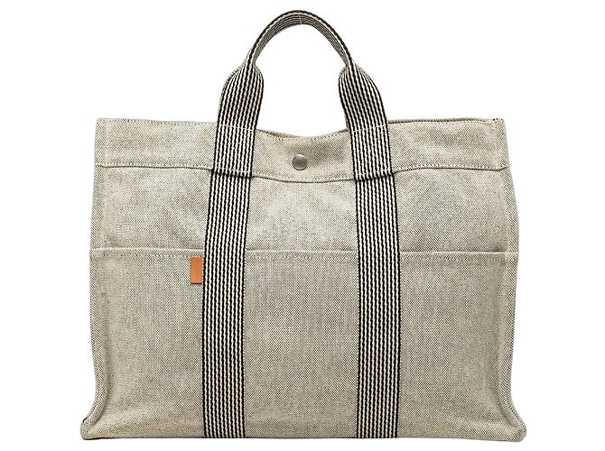 Hermès Gray Canvas Fourre Tout MM Marron Gris
