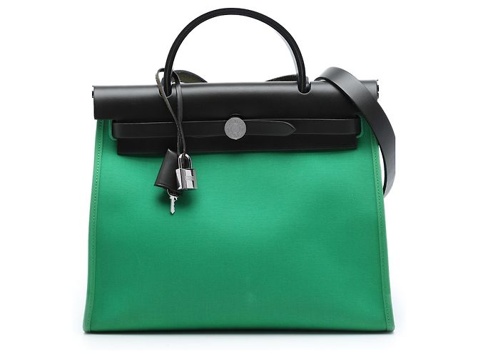 Hermès Green Toile Herbag Zip 31 Vert