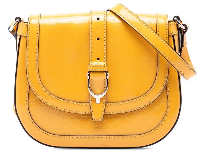Gucci Borsa a tracolla Stirrup Small Microguccissima in vernice gialla Giallo Senape
