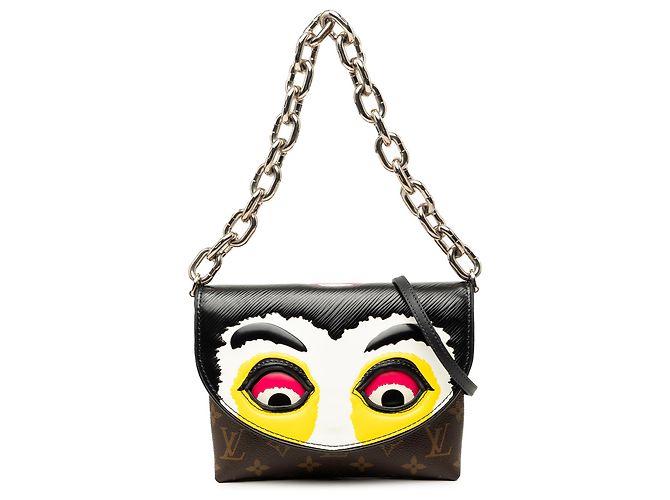 Pochette Louis Vuitton Brown Monogram e Epi com impressões de máscaras Kabuki