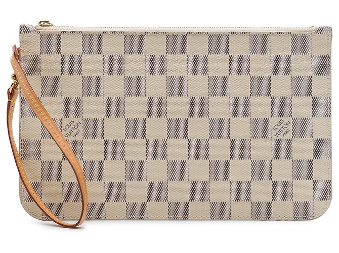 Louis Vuitton White Damier Azur Neverfull MM Täschchen Weiß