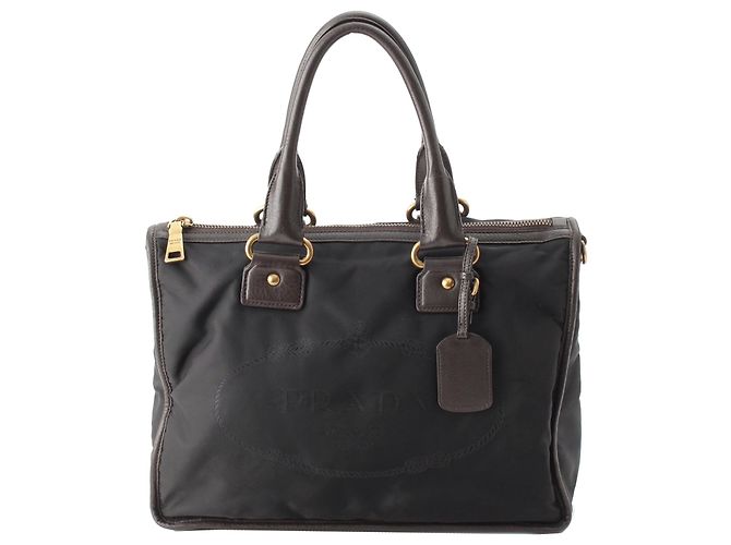 Borsa Satchel Prada in Tessuto Canapa Nera con Logo Nero