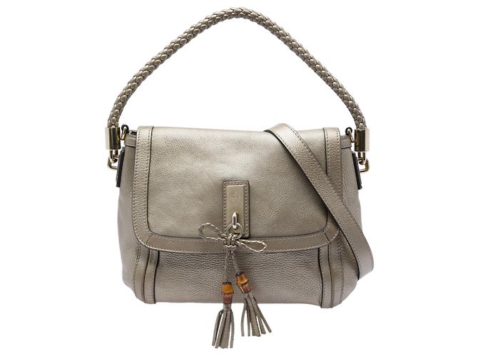 Bolsa Satchel Bella com aba em couro de bezerro dourado Gucci
