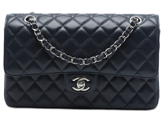 Chanel Purple Medium Classic Caviar Double Flap Roxo