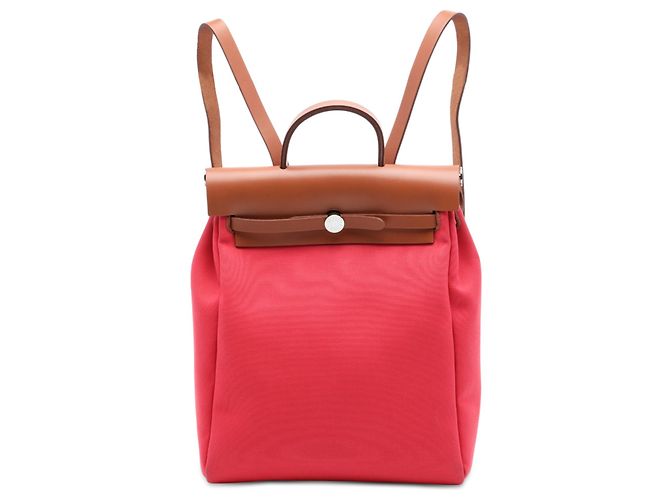 Hermès Red Toile Herbag A Dos Zip Retourne Backpack
