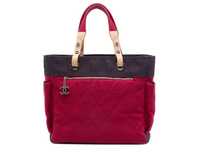 Sacola Chanel Paris Biarritz em lona acolchoada vermelha Large Vermelho