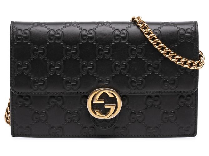 Cartera con cadena Gucci Black Guccissima Interlocking G Negro