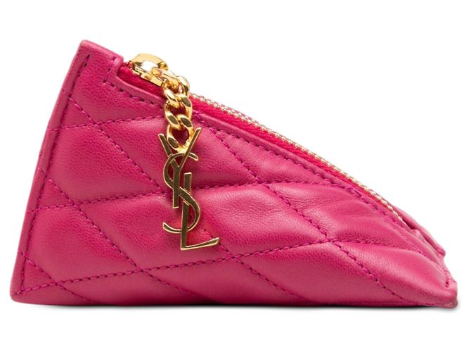 Bolsa de Moedas Saint Laurent Berlingo Charm em pele de cordeiro acolchoada rosa