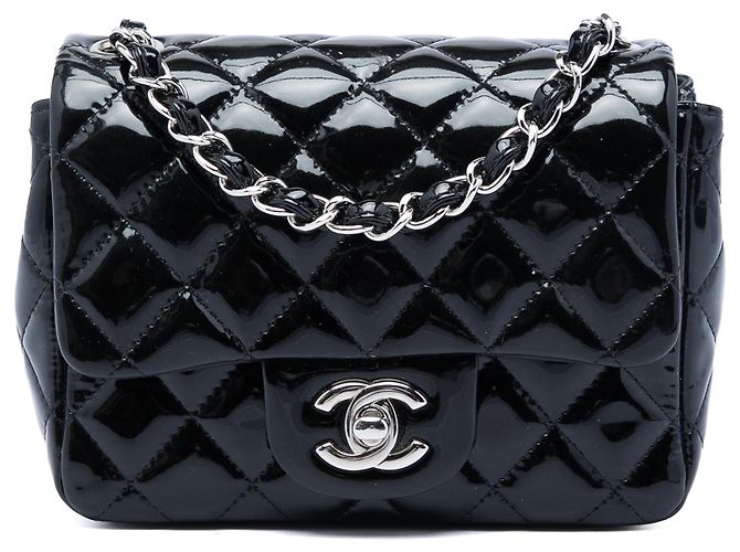 Chanel Black Mini Square Classic Patent Single Flap Noir