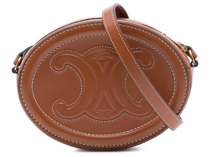 Céline Celine Borsa a Tracolla Oval Cuir Triomphe in Pelle di Vitello Marrone Small