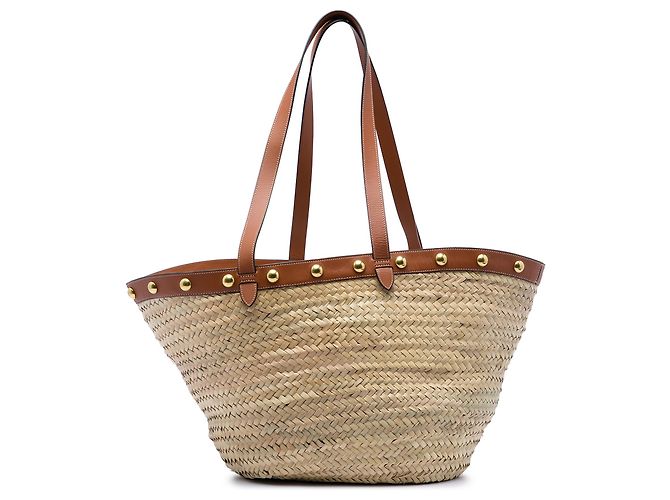 Céline Celine Beige Large Raffia Classic Studded Panier Tote