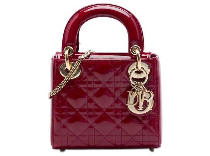 Dior Red Mini Patent Cannage Lady Dior Rouge Bordeaux