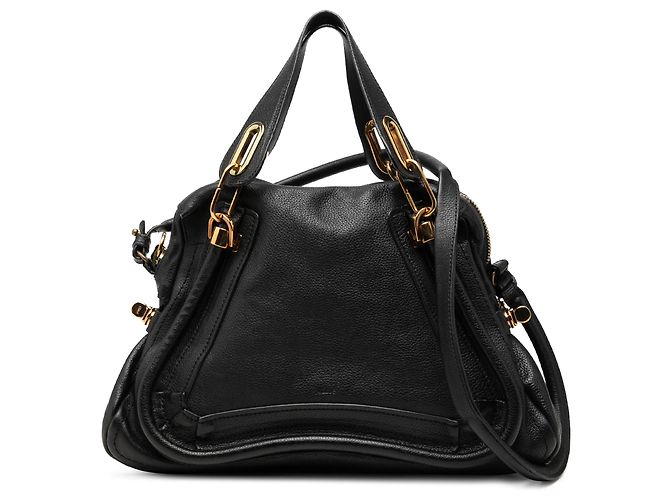 Chloé Black Medium Pebbled Leather Paraty Satchel