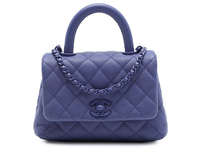 mala Chanel Purple Extra Mini Quilted Caviar Incognito Coco Top Handle Roxo
