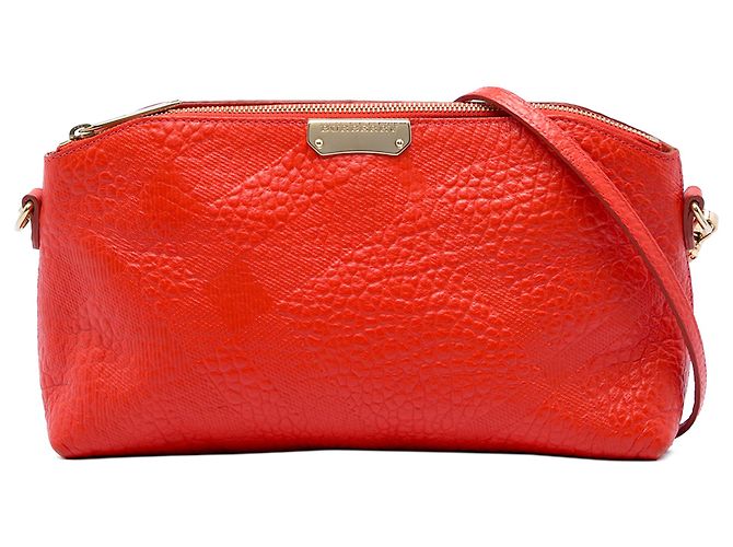Burberry Red Small Grain Check Embossed Leather Chichester Crossbody Rot