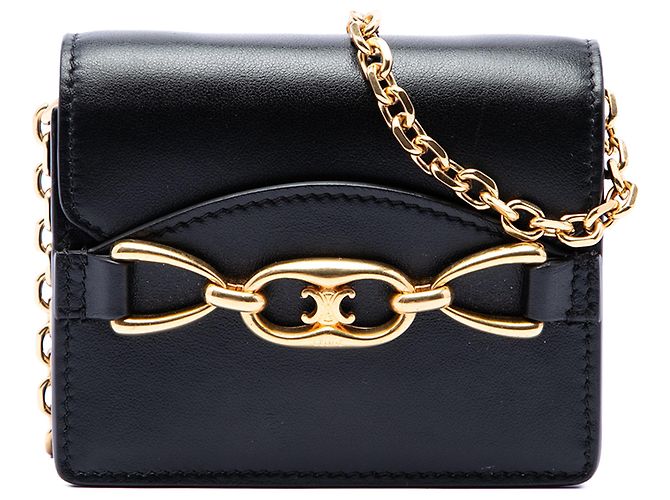 Céline Celine Black Mini Smooth Calfskin Triomphe Maillon Wallet on Chain Noir