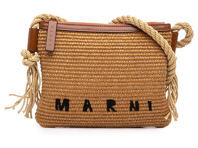 Borsa a tracolla Marni in rafia marrone con logo
