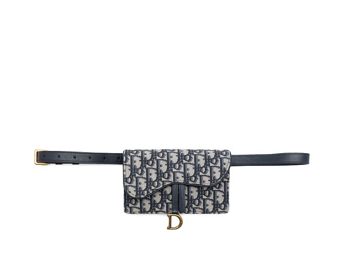 Dior Blue Oblique Canvas Saddle Belt Bag Navy blue